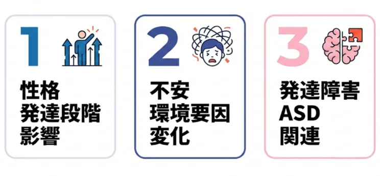 集団行動が苦手な原因
1.性格・発達段階影響
2.不安・環境要因変化
3.発達障害・ASD関連