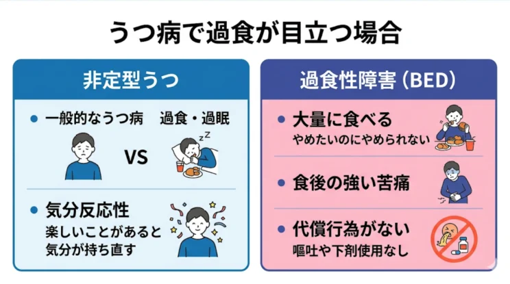 非定型うつや過食性障害が背景にあることもある