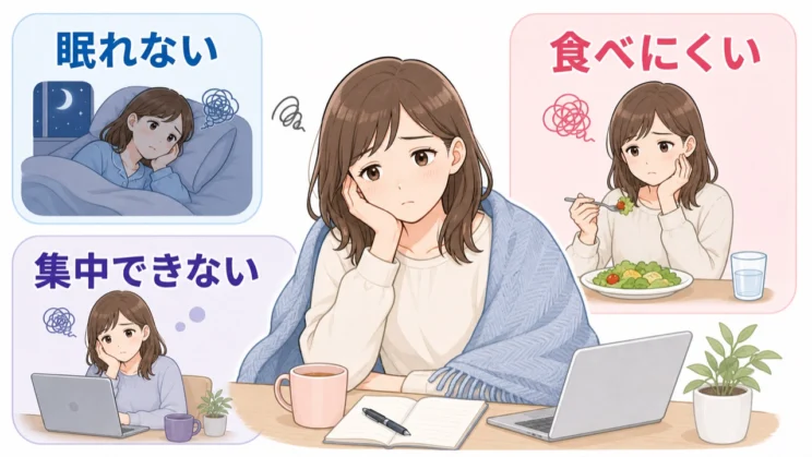 眠れない、食べにくい、集中できない状態が続くときは、判断より回復を優先します。
