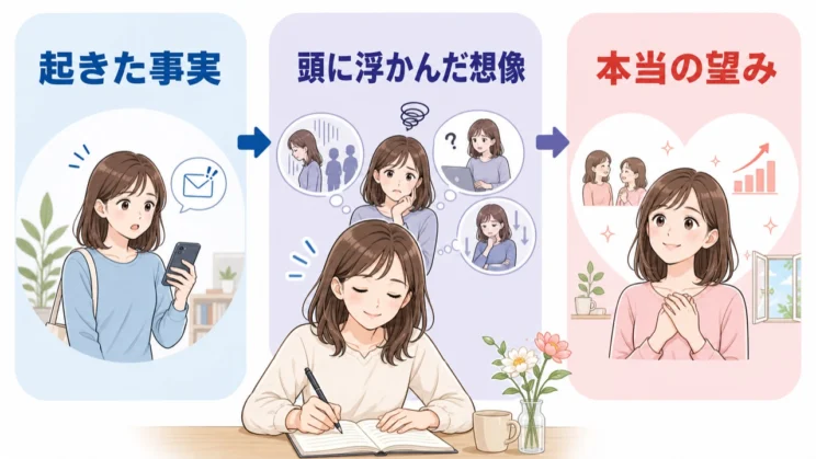 事実と想像、本当の望みを分けると、衝動以外の選択肢を考えやすくなります。
