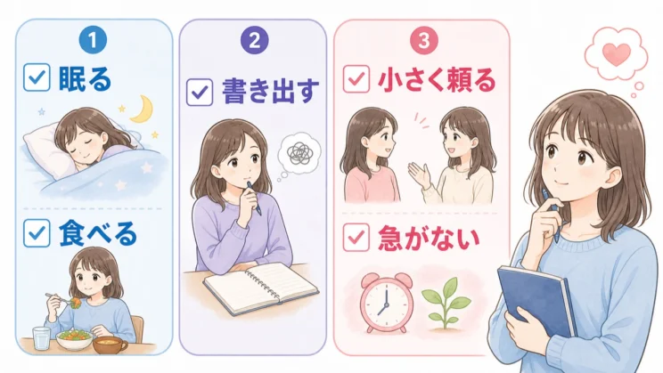 親に話す前に、眠る・食べる・書き出すなど足元を整えることが助けになります。