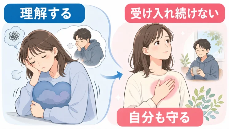 相手の不安を理解することと、傷つく言動を受け入れ続けることは別です。