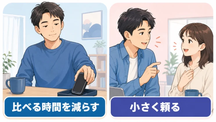 比べる時間を減らし、小さく人に頼る練習を重ねると、守りをゆるめる感覚が育ちます。