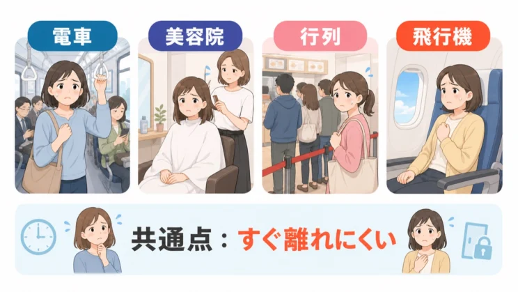 場面は違っても、すぐ離れにくいという共通点が不安の手がかりになります。