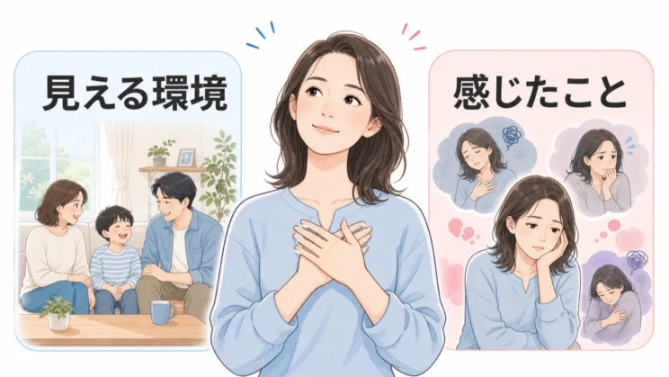 外から見える家庭環境と、その中であなたが感じたことは、どちらも大切な事実です。