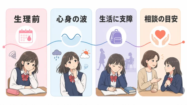 生理前の不調は、心身の波と生活への支障を分けて見ると整理しやすくなります。
