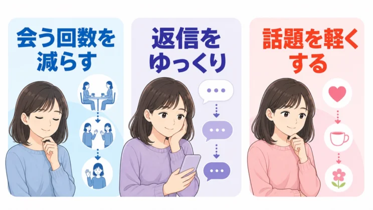 会う回数、返信の速さ、話題の深さを少しずつ調整すれば、縁を切るか続けるかを急いで決めずに済みます。