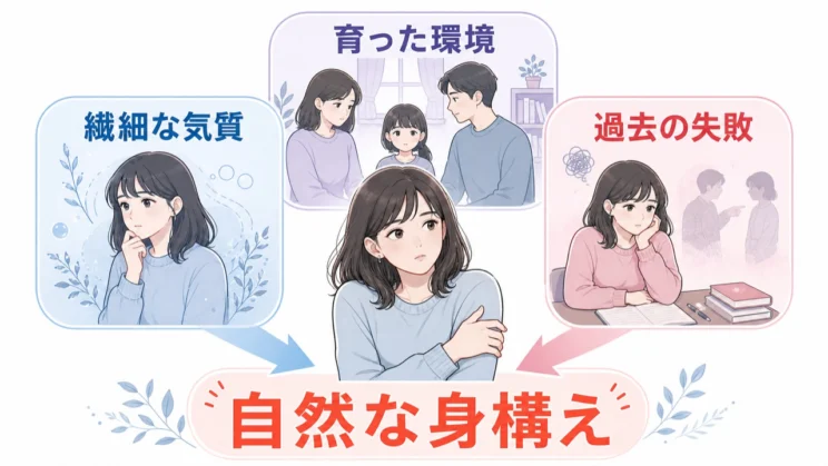 今の身構えは、気質や環境、経験が重なって身を守るために形づくられた可能性があります。