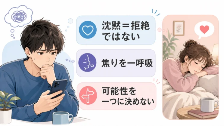 沈黙を拒絶と決めつける前に、自分の焦りを一呼吸おいて眺めることが助けになります。