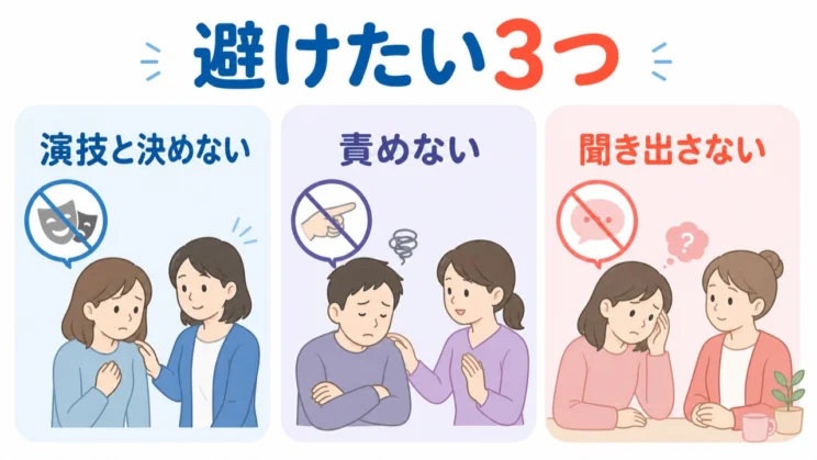 疑う、責める、聞き出す関わりは、相手の不安を強めやすいものです。