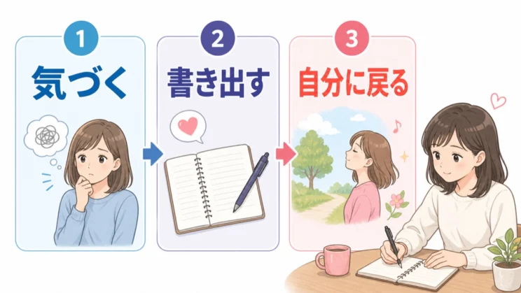 気づく、書き出す、自分に戻る順番で、感情は少し扱いやすくなります。