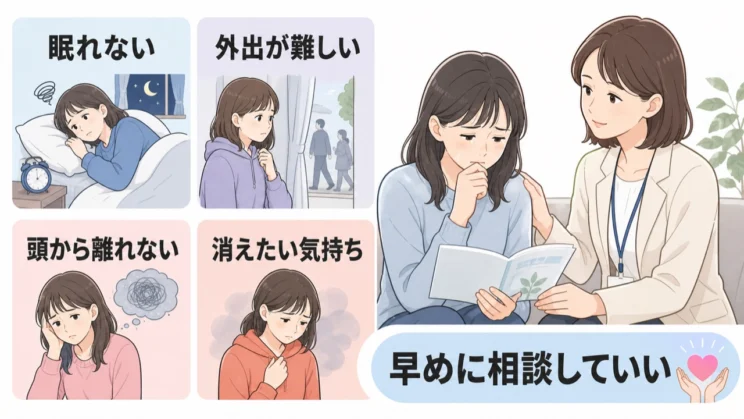 生活への影響が続くときや消えたい気持ちがあるときは、早めに相談してよい状態です。