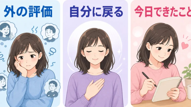 外の評価から自分へ意識を戻し、今日できたことを一つ認める習慣が心の揺れを小さくします。