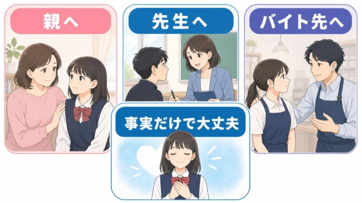 詳しく話せない相手には、周期と体調不良の事実だけを伝えても大丈夫です。