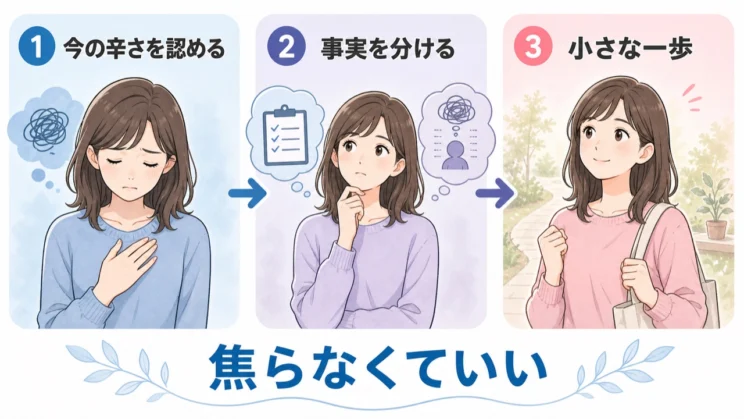 今の辛さを認め、事実を分け、小さな一歩を選ぶ順番で十分です。