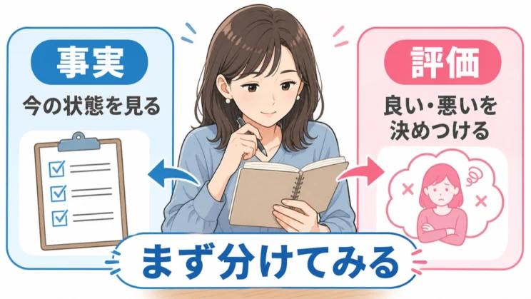 事実と評価を分けてみることが、自分を責めずに眺める第一歩になります。