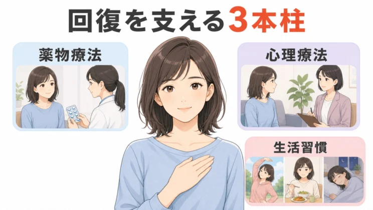 薬物療法、心理療法、生活習慣の組み合わせが回復を支えます。
