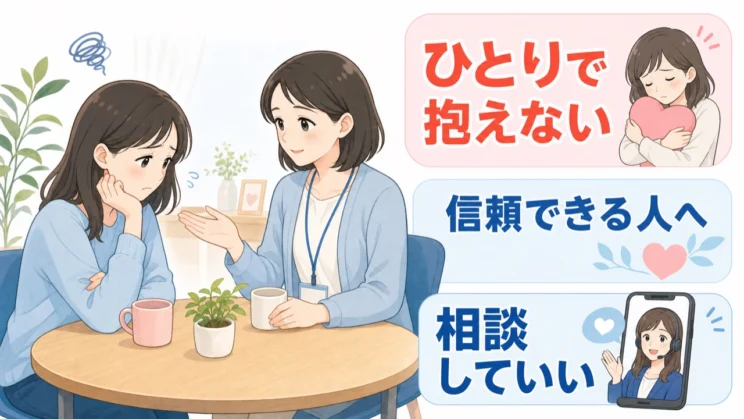 つらさが続くときは、信頼できる人や相談先に分けて持ってもらってかまいません。