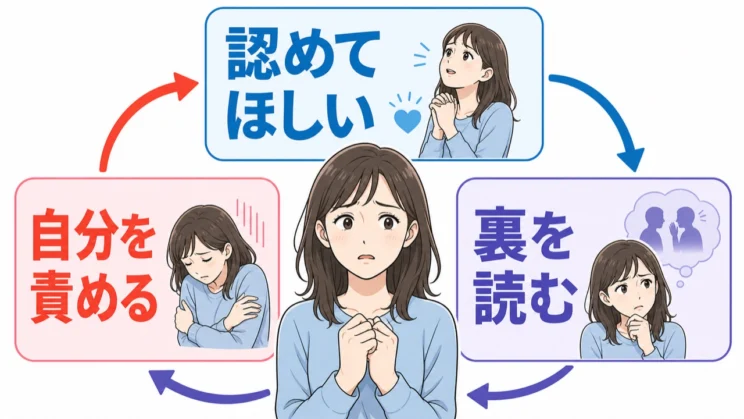 認められたい気持ちが強いほど、言葉の裏を読んで自分を責める揺れが生まれる場合があります。