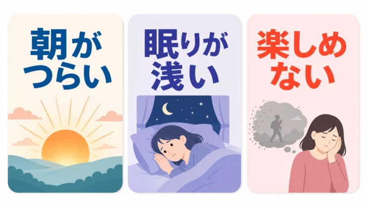 痛みと一緒に、朝のつらさ、眠り、楽しみ方の変化も観察します。