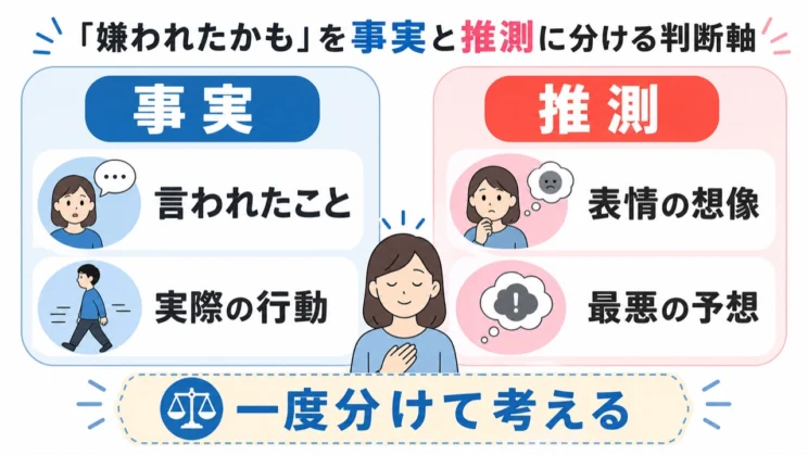 不安が強いときほど、事実と推測を分けるだけで考えを整理しやすくなります。