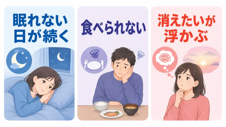 睡眠・食欲・消えてしまいたい考えの変化は、早めにつながる大切なサインです。