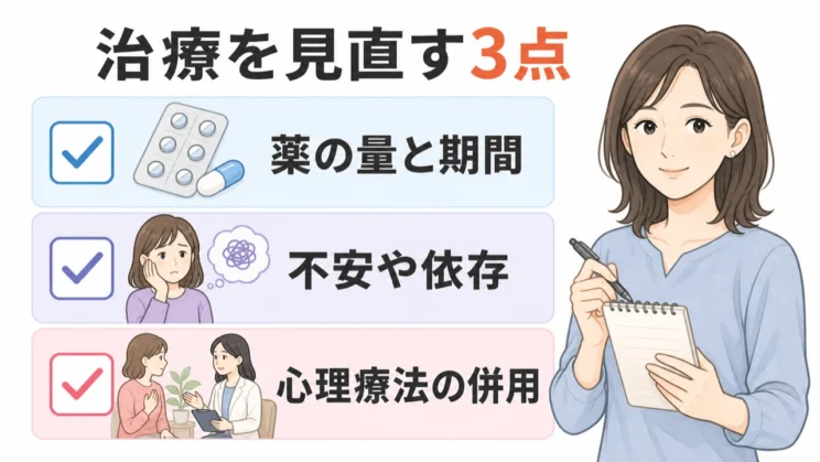 治らないと決める前に、治療の量・期間・組み合わせを見直します。