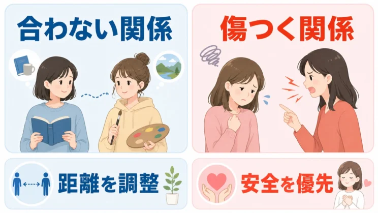 合わない関係と傷つく関係を分けると、選ぶ対応が見えやすくなります。