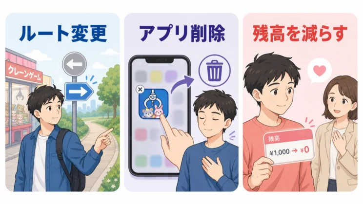 意思だけで止めようとせず、触れる機会を減らす工夫から始めてみましょう。