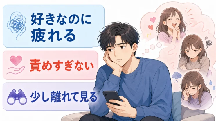 疲れを感じる自分を責めすぎず、少し距離を置いて眺める視点が助けになります。