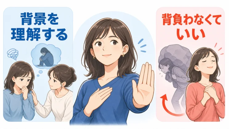 嘘の背景を理解することと、自分が我慢を続けたり相手を治す役まで背負ったりすることは別です。