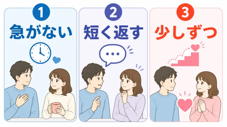 関係を急がず、短い言葉を返しながら少しずつ信頼を重ねることが無理のない方法です。