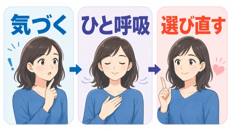 気づいてひと呼吸置くだけでも、言葉を選び直す余地が生まれます。
