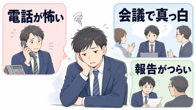 仕事全体ではなく、電話・会議・報告など負担が集中する場面を分けて見ていきます。