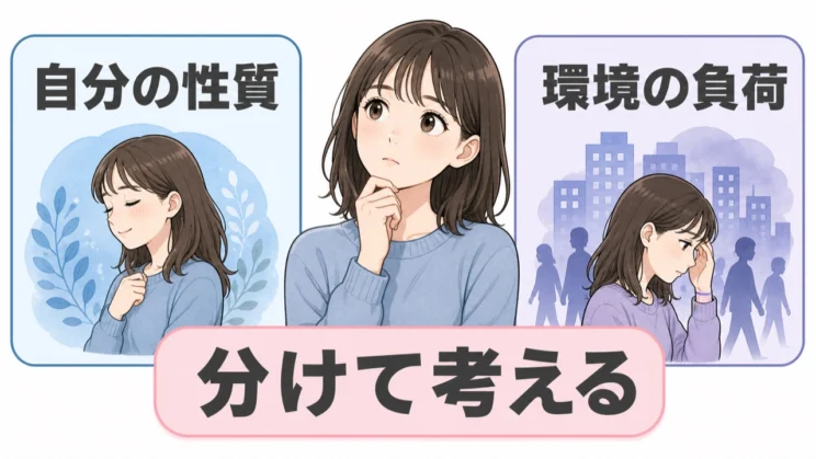 自分の性質と環境の負荷を分けて考えると、受け止め方を見直すのか、距離をとるのかを選びやすくなります。