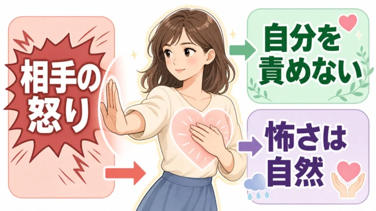 相手の怒りの大きさまで自分の責任にせず、怖いと感じた心の反応をそのまま認めて構いません。