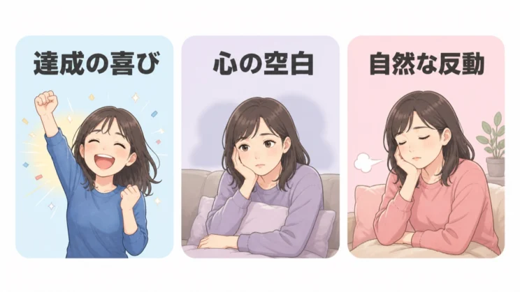 達成の喜びと心の空白は矛盾せず、全力で向き合った後の自然な反動として同時に現れることがあります。