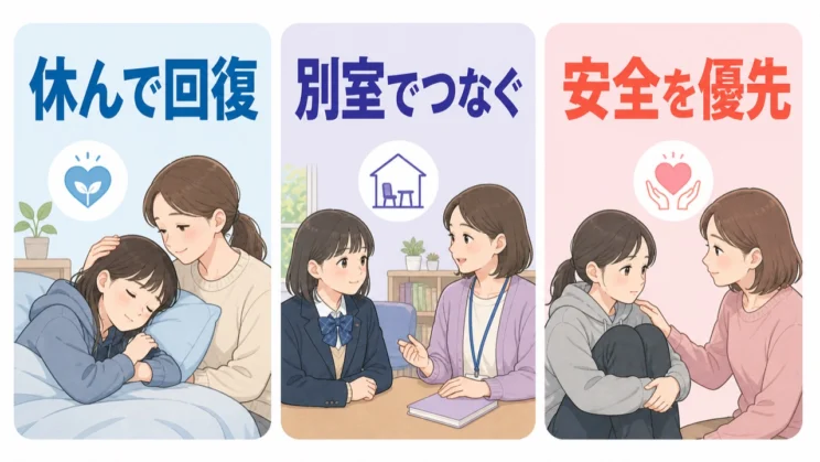 休んで回復する日も、別室でつながる日も、安全を守るための大切な選択です。