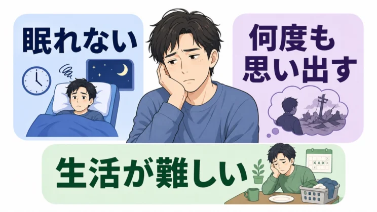 眠れない、何度も思い出す、生活が難しい状態が続くときは、相談してよいサインです。