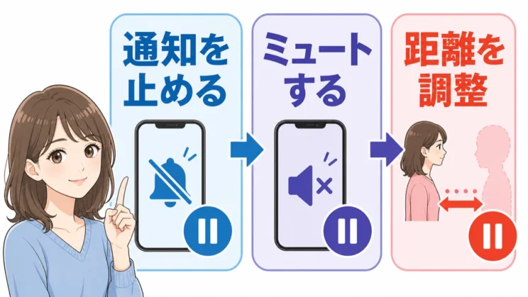 削除する前に通知停止やミュートを選ぶと、関係を断たずに必要な距離を調整できます。