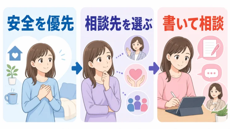 安全を優先し、合う相談先を選び、書く形からつながってもかまいません。