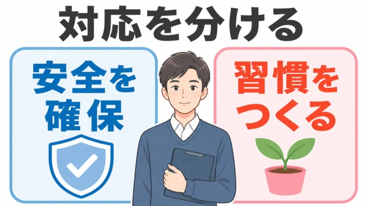 危険がある場面の安全確保と、落ち着いてからの習慣づくりは、分けて考えると動きやすくなります。