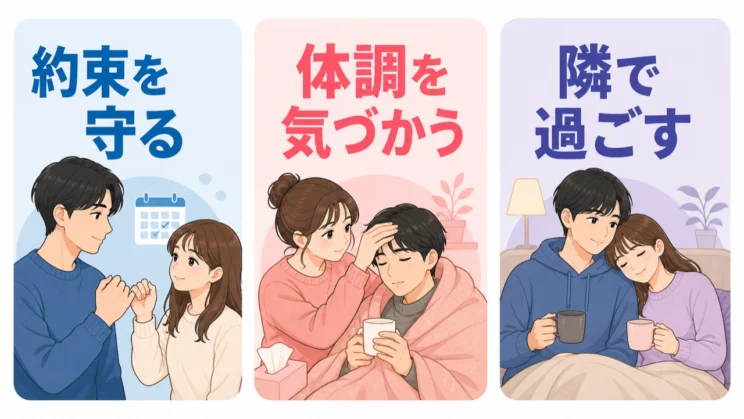 約束を守る、体調を気づかう、隣で過ごすといった行動も、関係の温度を確かめる大切な手がかりです。