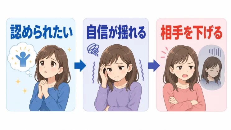 満たされない承認欲求と揺れる自信が、相手を下げる言動につながることがあります。
