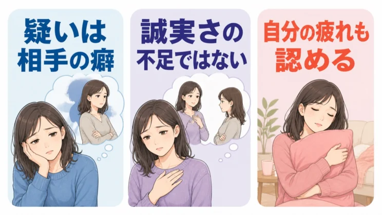 向けられた疑いはあなたの誠実さへの評価ではなく、相手が身につけた反応の癖であり、あなた自身の疲れも認めてよいのです。