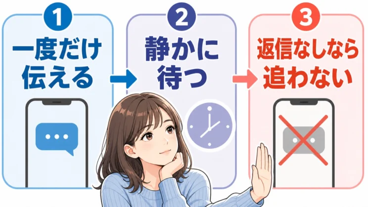 一度だけ短く伝えたら静かに待ち、返信がなければ追わない線引きが双方の境界を守ります。
