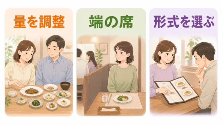 量や席、食事形式を選べるようにしておくと、本人が感じるプレッシャーを減らせます。