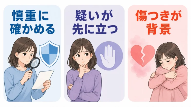 自然な慎重さと疑いが先に立つ状態を分けて見ると、その背景にある傷つきも責めずに整理しやすくなります。