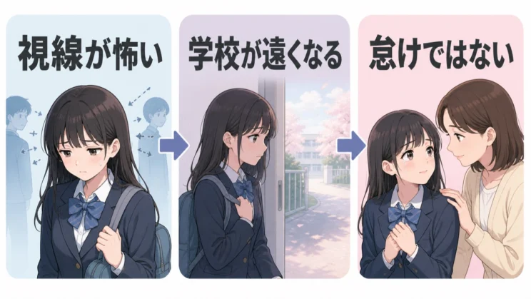学校に行けない朝は、怠けではなく、人に見られる怖さで動けなくなっているのかもしれません。