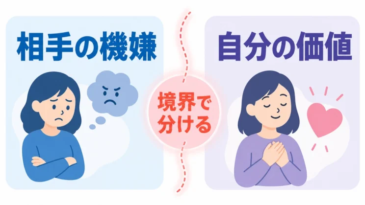 相手の機嫌と自分の価値を境界で分けて考えることが、巻き込まれすぎないための土台です。